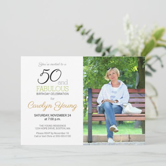 Aangepaste foto 50ste verjaardagsfeest 50 en Fabul Kaart (Staand voorkant)