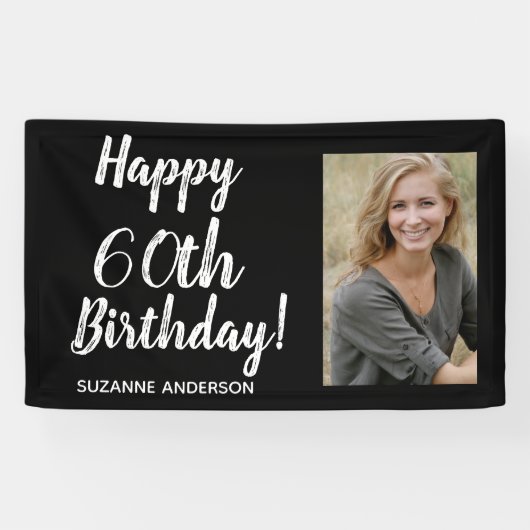 Aangepaste foto 60e mijlpaal Black Birthday Spandoek (Horizontaal)