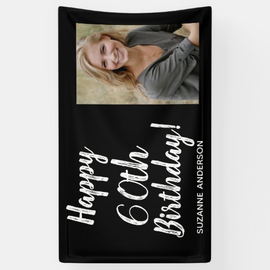 Aangepaste foto 60e mijlpaal Black Birthday Spandoek (Verticaal)