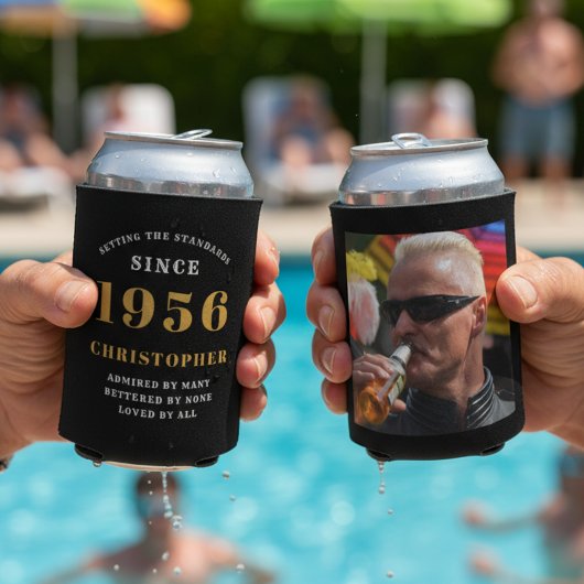 Aangepaste foto 70e verjaardag zwart en goud blikjeskoeler