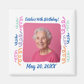 Aangepaste foto 90e verjaardag Streamers Keepsake Magneet (Voorkant)