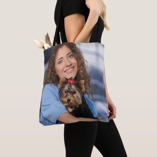 Aangepaste foto Aangepaste gezinspuppy Tote Bag (Dichtbij)