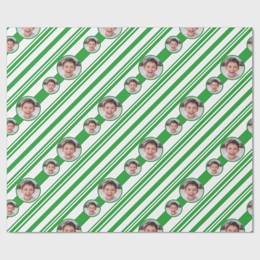 Aangepaste foto Aangepaste groene Logo en witte st Cadeaupapier (Vlak)