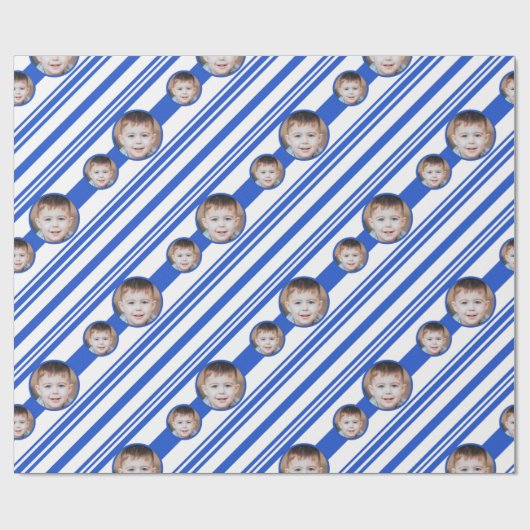 Aangepaste foto Aangepaste Logo blauwe en witte st Cadeaupapier (Vlak)