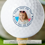 Aangepaste foto Aangepaste tekst Golf Balls Golfballen<br><div class="desc">Creëer unieke, gepersonaliseerde golfballen met uw foto en aangepaste tekst in uw keuze van tekst, stip en cirkel lijst kleuren (weergegeven in blauw) voor de golfliefhebber die u kent. ASSISTENTIE: Voor hulp bij ontwerpwijziging of personalisatie, kleurverandering, het overbrengen van het ontwerp naar een ander product of u wilt het coördineren...</div>