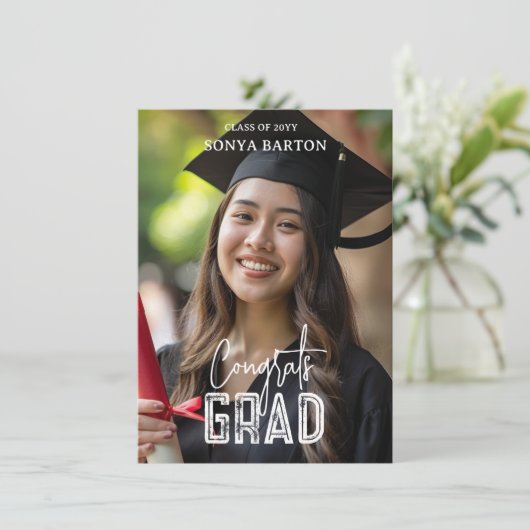 Aangepaste foto-aankondiging afstuderen 2025 feestdagenkaart (Staand voorkant)