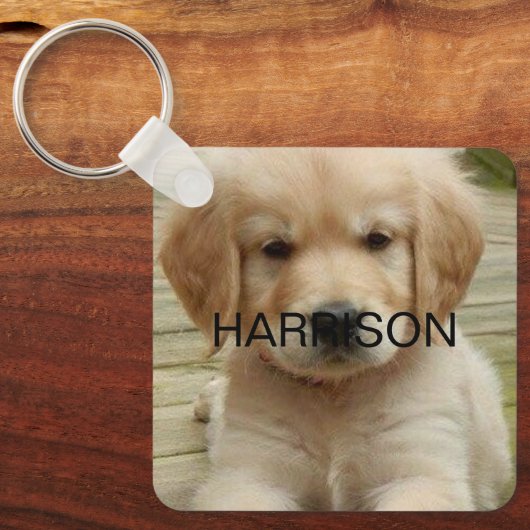 Aangepaste foto afbeelding naam contactinfo monogr sleutelhanger (Voorkant)