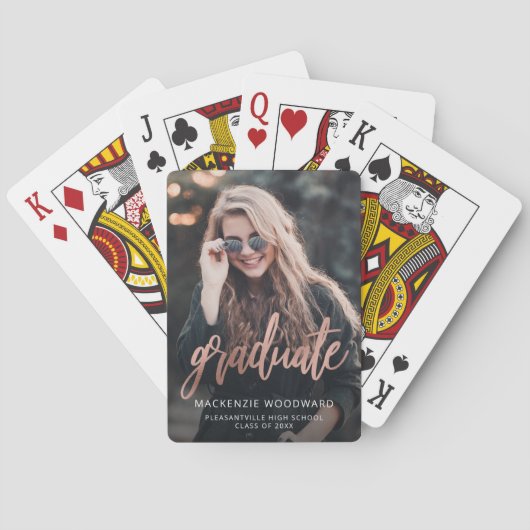 Aangepaste foto afstudeer roosgoud schrift pokerkaarten (Achterkant)