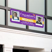 Aangepaste foto afstudeerbanner, paars toen nu spandoek (Buitenkant Gebouw)