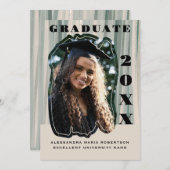 Aangepaste Foto afstuderen beige salie groen gestr Aankondiging (Voorkant / Achterkant)