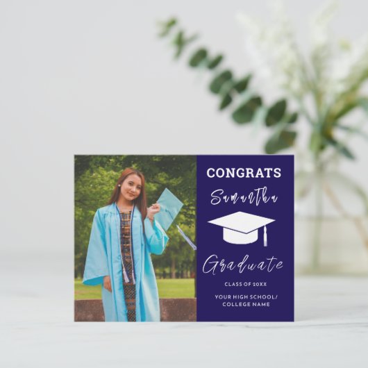 Aangepaste foto Afstuderen Gefeliciteerd Afstudeer Aankondigingskaart (Staand voorkant)
