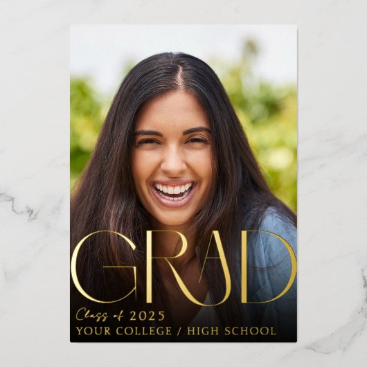 Aangepaste foto Afstuderen Gold Folie Uitnodiging (Voorkant)