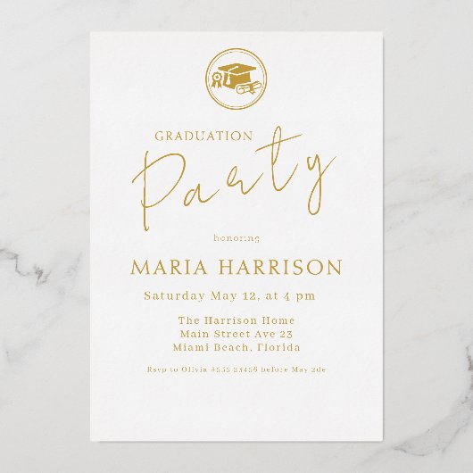Aangepaste foto Afstuderen Gold Folie Uitnodiging (Achterkant)