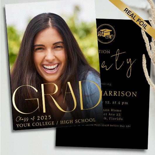 Aangepaste foto Afstuderen Gold Folie Uitnodiging