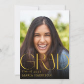 Aangepaste foto Afstuderen Gold op Black Invitatio Kaart (Voorkant)