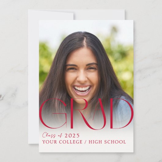Aangepaste Foto Afstuderen Rood op Witte Uitnodigi Kaart (Voorkant)