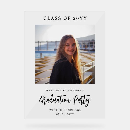 Aangepaste Foto Afstuderen Welkom Party Acryl Teke Bord (Voorkant)