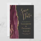Aangepaste foto agaat burgundy goud save the date kaart (Voorkant)