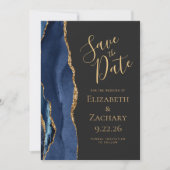 Aangepaste foto Agate Blue Gold Dark Save the Date Kaart (Voorkant)