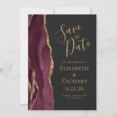 Aangepaste foto Agate Burgundy Gold Save the Date Kaart (Voorkant)