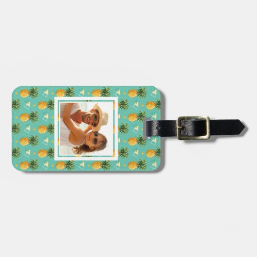 Aangepaste foto-ananassen op geometrisch patroon bagagelabel (Voorkant horizontaal)