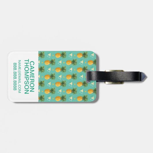 Aangepaste foto-ananassen op geometrisch patroon bagagelabel (Achterkant horizontaal)