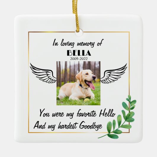 Aangepaste foto Angel Dog Memorial voor sympathie Keramisch Ornament (Voorkant)