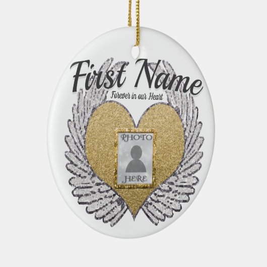 Aangepaste foto Angel Wings en Heart Keramisch Ornament (Rechts)