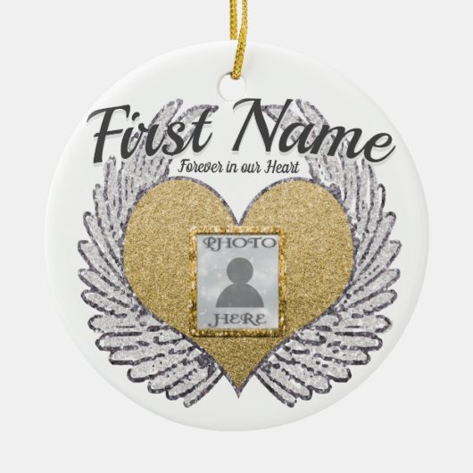 Aangepaste foto Angel Wings en Heart Keramisch Ornament (Voorkant)