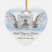 Aangepaste foto Angel Wings en Heart Memorial Keramisch Ornament (Voorkant)