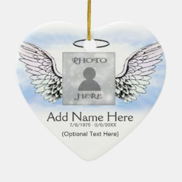 Aangepaste foto Angel Wings en Heart Memorial Keramisch Ornament