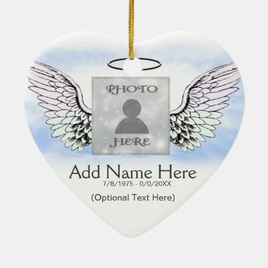 Aangepaste foto Angel Wings en Heart Memorial Keramisch Ornament (Achterkant)