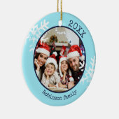 Aangepaste foto Aqua Blue Snowflake Circle Ornamen Keramisch Ornament (Rechts)