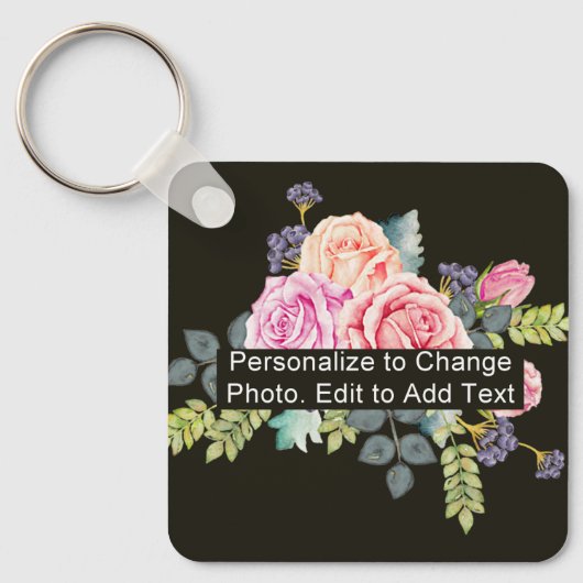 Aangepaste foto Art Name Monogram Quote Alum Squar Sleutelhanger (Voorkant)