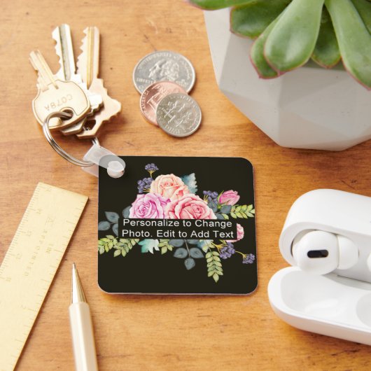 Aangepaste foto Art Name Monogram Quote Alum Squar Sleutelhanger (Bureau)