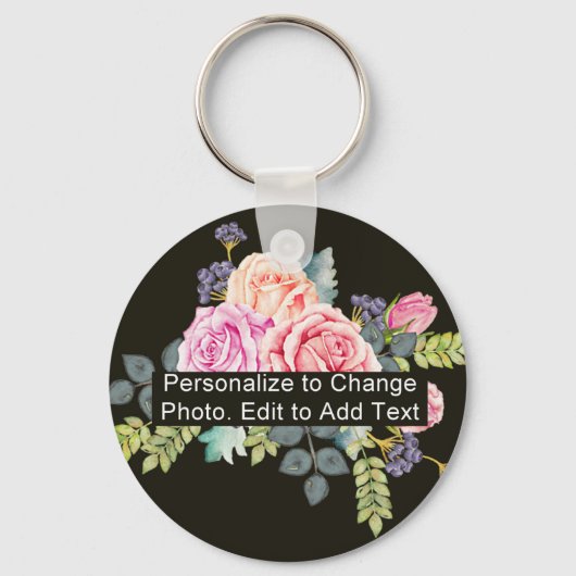 Aangepaste foto Art Name Monogram Quote Basic Roun Sleutelhanger (Voorkant)