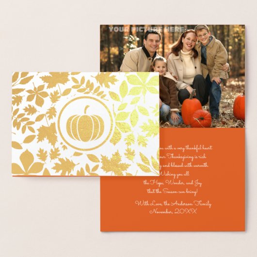 Aangepaste foto | Autumn Leaves Pumpkin Thanksgivi Folie Kaarten (Display)