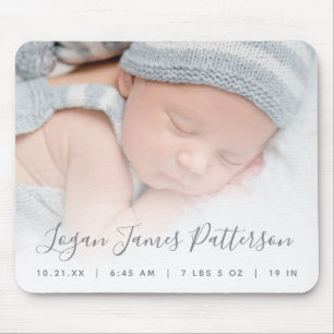 Aangepaste foto baby geboorte statistieken grijs s muismat