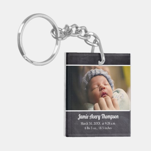 Aangepaste Foto baby geboortedatum en statistieken Sleutelhanger (Voorkant Links)