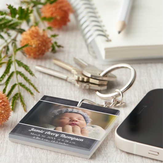 Aangepaste Foto baby geboortedatum en statistieken Sleutelhanger (Voorkant Rechts)