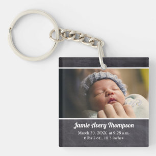 Aangepaste Foto baby geboortedatum en statistieken Sleutelhanger