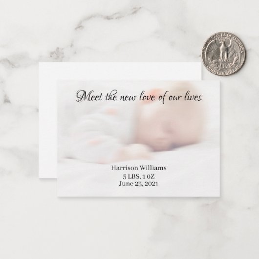 Aangepaste foto Baby Geboortenaam - Mededelingskaa Notitiekaartje (Voorkant / Achterkant in situ)