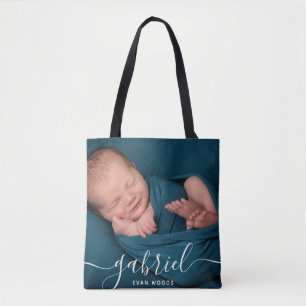 Aangepaste foto baby naam Baby accessoires Tote Bag