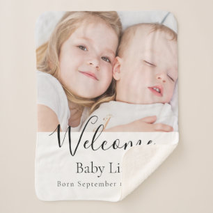 Aangepaste foto-baby pasgeboren welkomstnaam sherpa deken