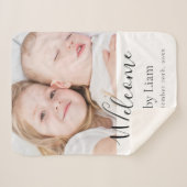 Aangepaste foto-baby pasgeboren welkomstnaam sherpa deken (Voorkant (horizontaal))