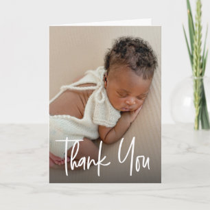 Aangepaste foto baby shower bedankje handlettering bedankkaart