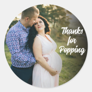 Aangepaste foto Baby shower Bedankt voor popping Ronde Sticker