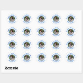 Aangepaste foto Baby shower Modern Script Dank u Ronde Sticker (Vel)