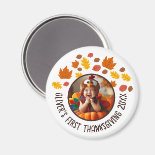 Aangepaste Foto Baby's 1e Thanksgiving Herfst Gift Magneet