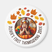 Aangepaste Foto Baby's 1e Thanksgiving Herfst Gift Magneet (Voorkant)